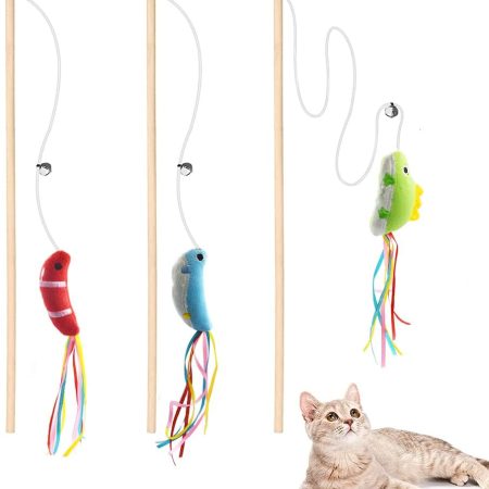 Fish-tail cat wand toys (3-pack)