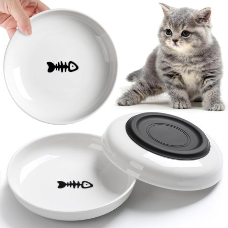 Wide-mouth ceramic cat bowls (whisker-fatigue-free, 3-pack)