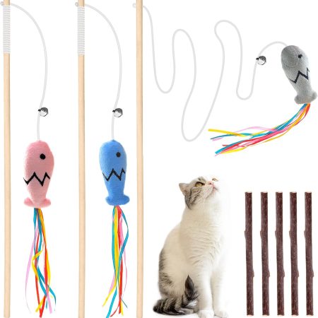 Natural wood cat wand toys (3-pack)